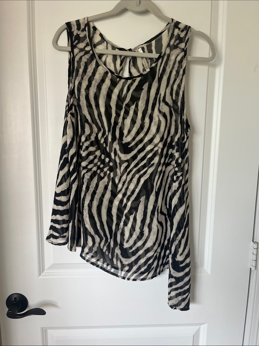 Mona B Black and Cream Zebra-Print Sleeveless Tank